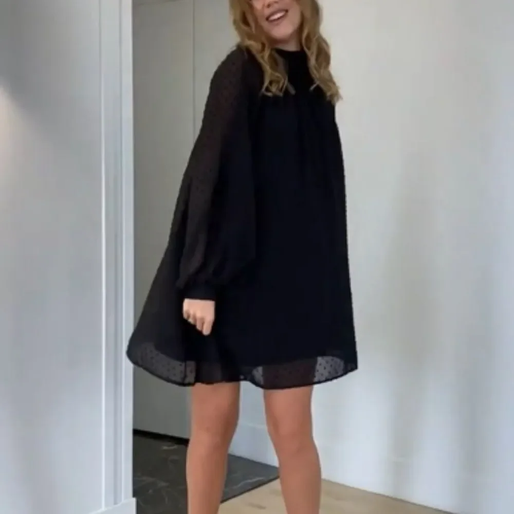 Long Sleeve Wedding Guest Dresses Flowy Chiffon Swiss Dot Casual Midi Dress L